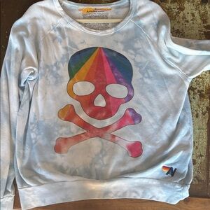 Aviator Nation Light Blue Rainbow Skull Sweatshirt